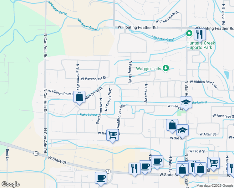map of restaurants, bars, coffee shops, grocery stores, and more near 812 North Finsbury Way in Star