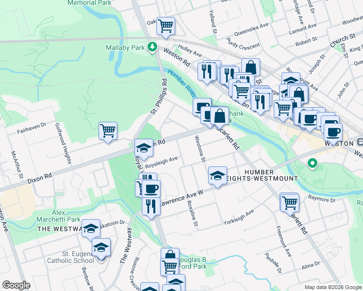 map of restaurants, bars, coffee shops, grocery stores, and more near in Toronto