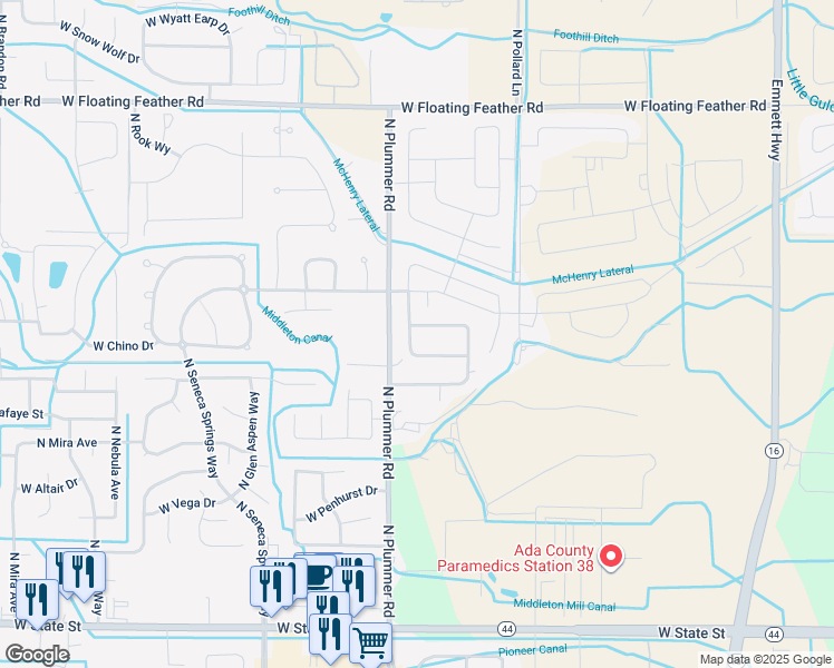 map of restaurants, bars, coffee shops, grocery stores, and more near 9489 West Hidden Stream Street in Star
