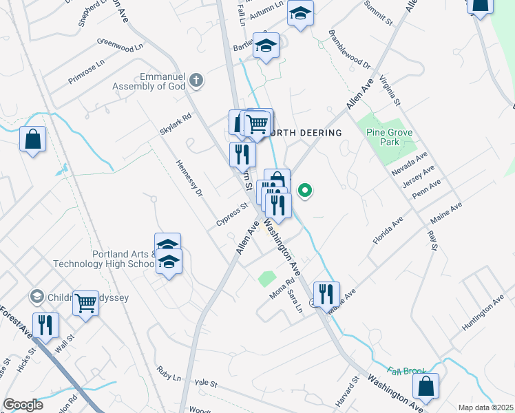 map of restaurants, bars, coffee shops, grocery stores, and more near 330 Allen Avenue in Portland