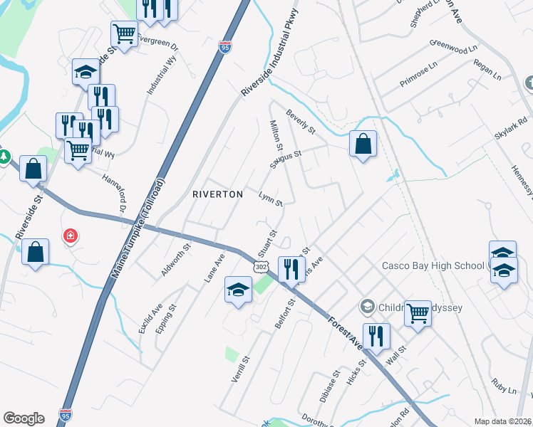 map of restaurants, bars, coffee shops, grocery stores, and more near 66 Stuart Street in Portland