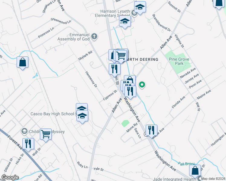 map of restaurants, bars, coffee shops, grocery stores, and more near 36 Cypress Street in Portland