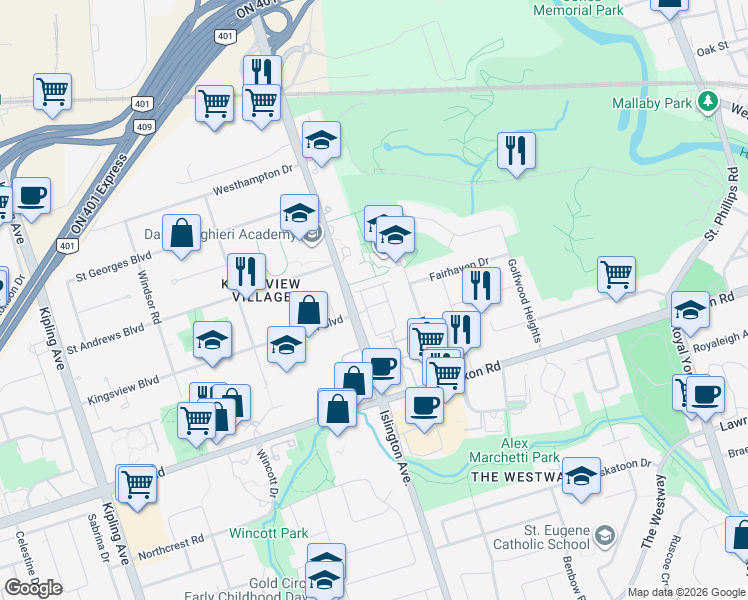 map of restaurants, bars, coffee shops, grocery stores, and more near in Toronto
