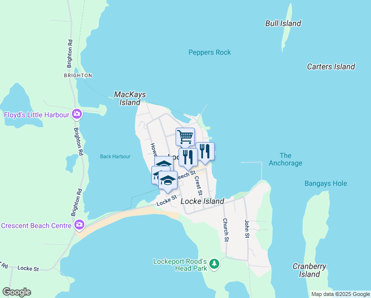 map of restaurants, bars, coffee shops, grocery stores, and more near 36 North Street in Lockeport