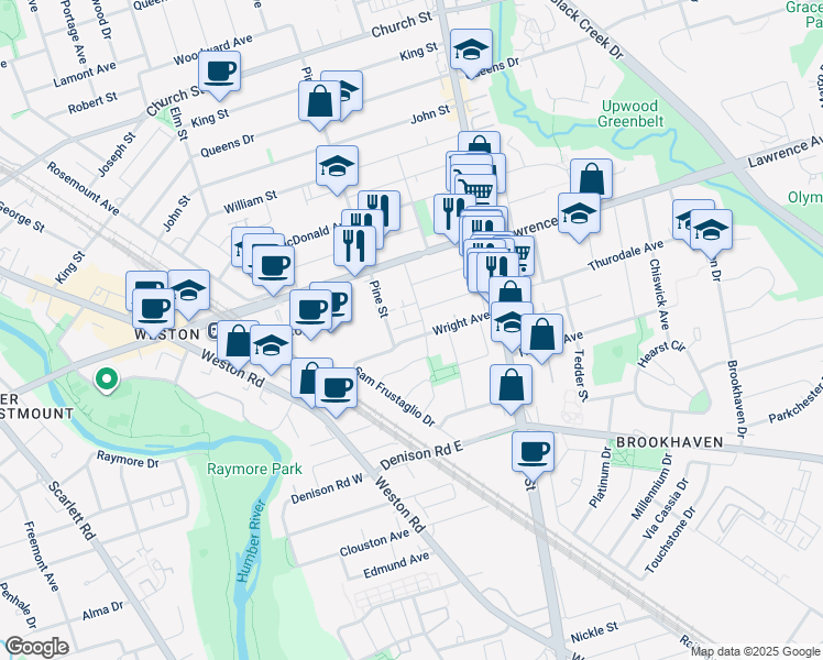 map of restaurants, bars, coffee shops, grocery stores, and more near in Toronto