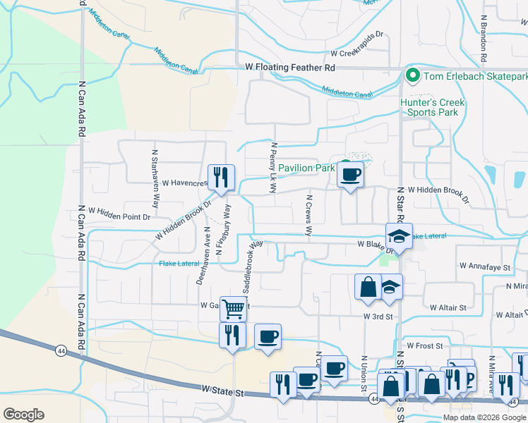 map of restaurants, bars, coffee shops, grocery stores, and more near 11956 West Box Canyon Street in Star