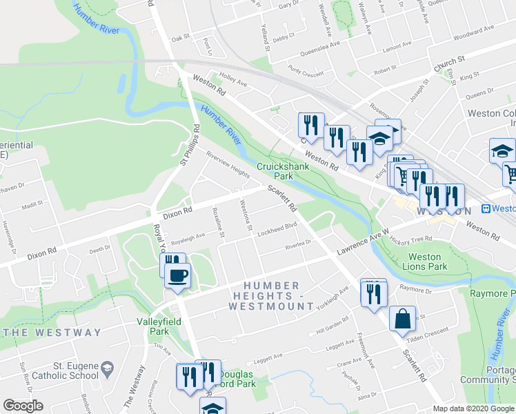 map of restaurants, bars, coffee shops, grocery stores, and more near 24 Braeburn Avenue in Toronto