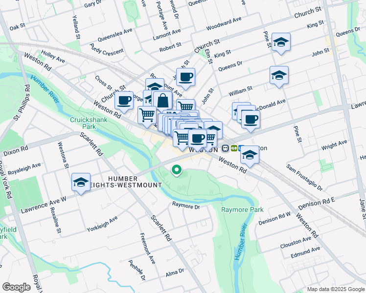 map of restaurants, bars, coffee shops, grocery stores, and more near in Toronto