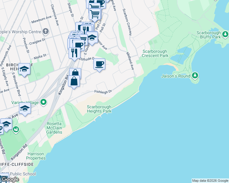 map of restaurants, bars, coffee shops, grocery stores, and more near 51 Fishleigh Drive in Toronto