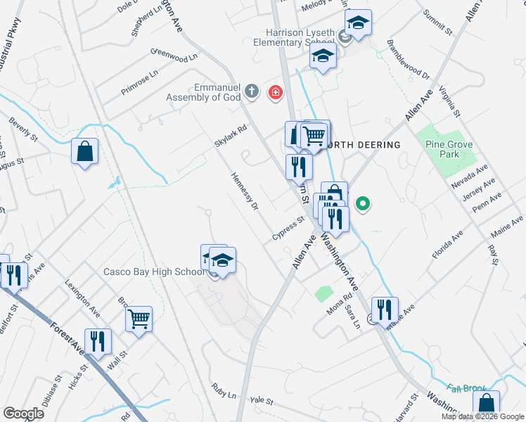 map of restaurants, bars, coffee shops, grocery stores, and more near 12 Fisher Street in Portland