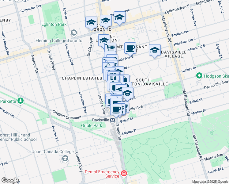 map of restaurants, bars, coffee shops, grocery stores, and more near in Toronto