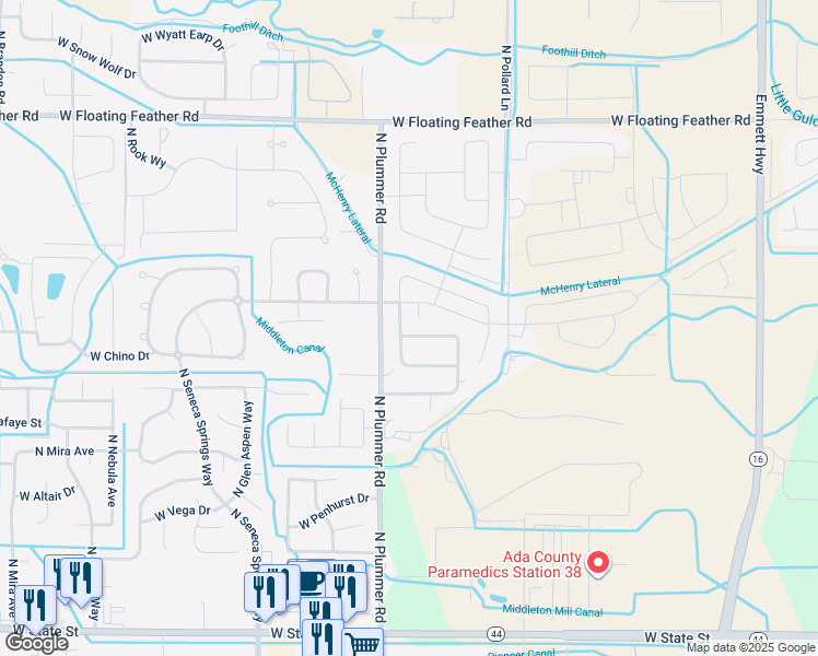 map of restaurants, bars, coffee shops, grocery stores, and more near 954 North Barkvine Avenue in Star