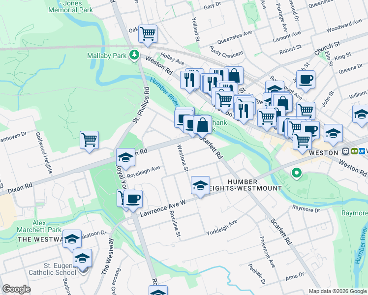 map of restaurants, bars, coffee shops, grocery stores, and more near 10A Dixon Road in Toronto