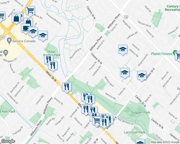 map of restaurants, bars, coffee shops, grocery stores, and more near 41 Prouse Drive in Brampton