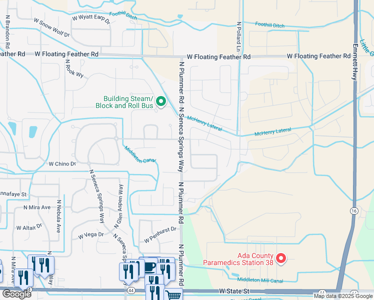 map of restaurants, bars, coffee shops, grocery stores, and more near 965 North Barkvine Avenue in Star