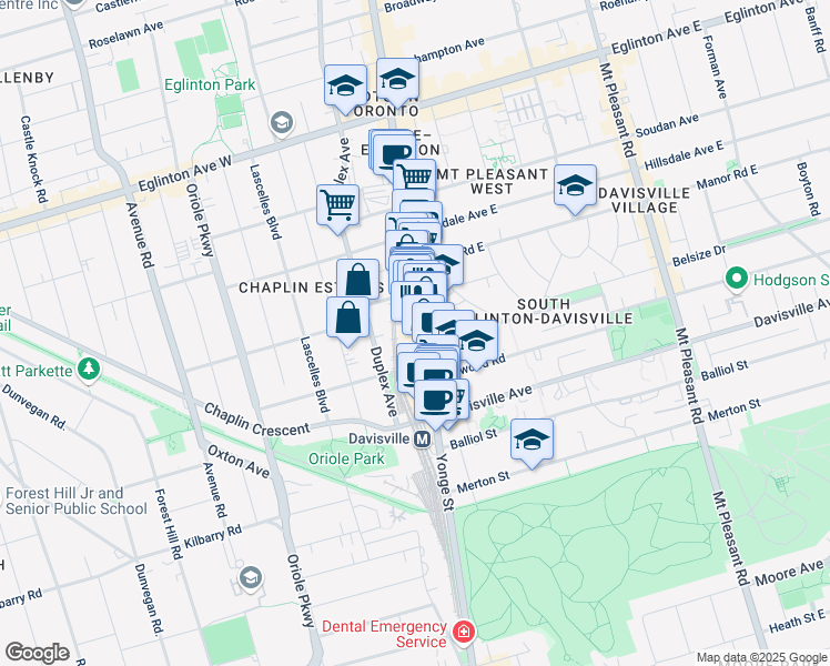 map of restaurants, bars, coffee shops, grocery stores, and more near 2008 Yonge Street in Richmond Hill