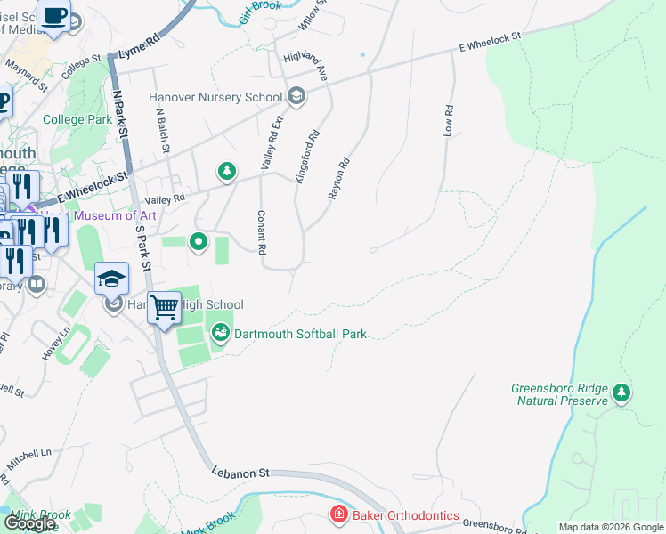 map of restaurants, bars, coffee shops, grocery stores, and more near 36 Rayton Road in Hanover