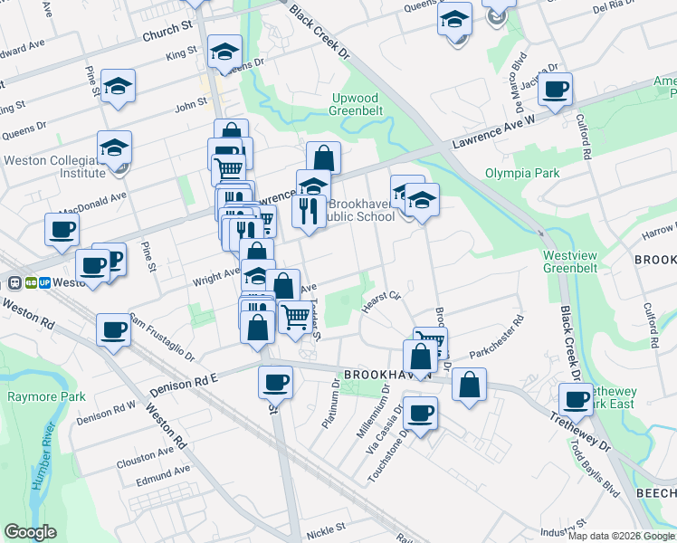 map of restaurants, bars, coffee shops, grocery stores, and more near in Toronto