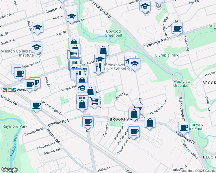 map of restaurants, bars, coffee shops, grocery stores, and more near 84 Harding Avenue in Toronto