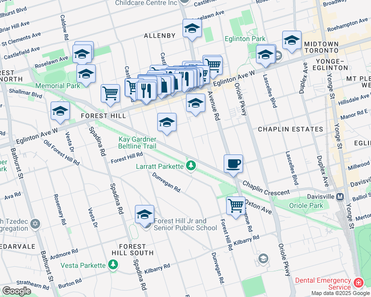 map of restaurants, bars, coffee shops, grocery stores, and more near in Toronto