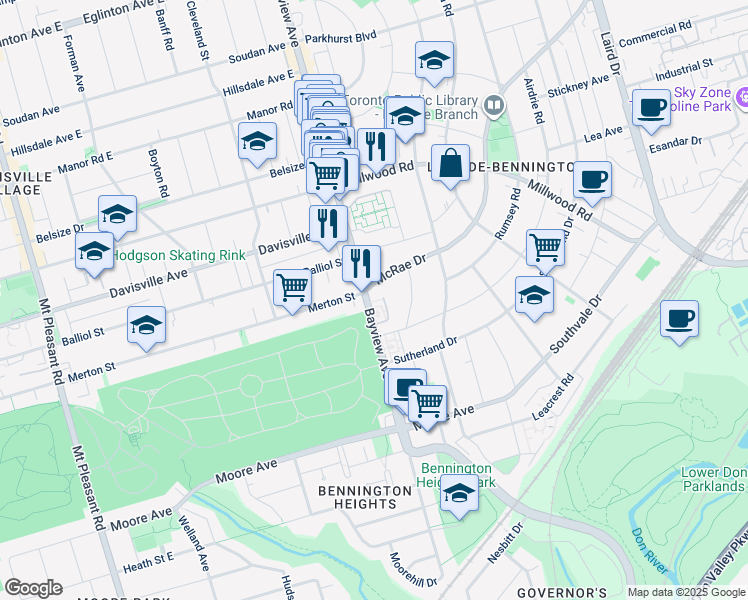 map of restaurants, bars, coffee shops, grocery stores, and more near in Toronto