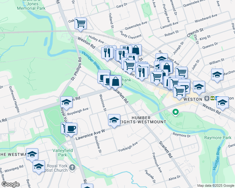 map of restaurants, bars, coffee shops, grocery stores, and more near in Toronto