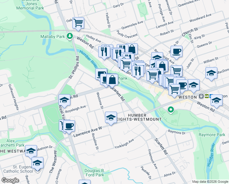 map of restaurants, bars, coffee shops, grocery stores, and more near in Toronto
