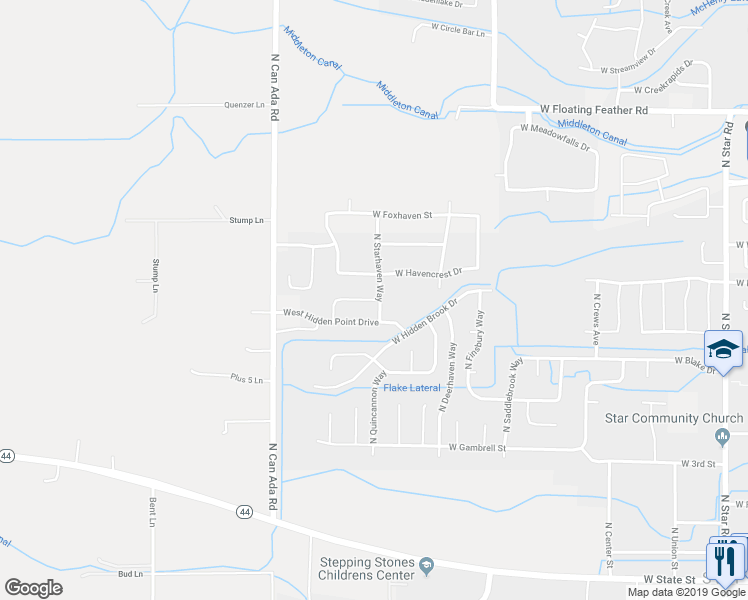 map of restaurants, bars, coffee shops, grocery stores, and more near 12508 West Hollowtree Street in Star