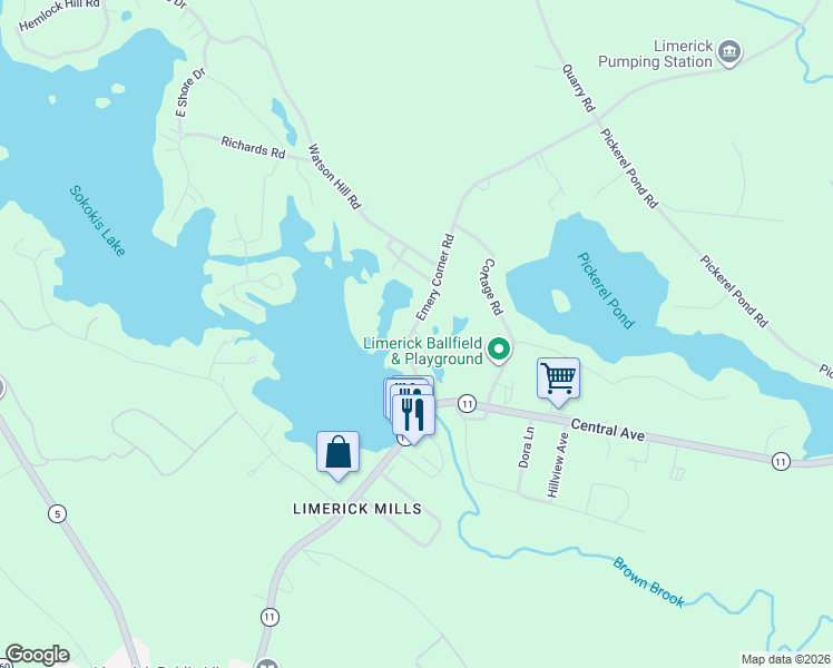 map of restaurants, bars, coffee shops, grocery stores, and more near 72 Emery Corner Road in Limerick