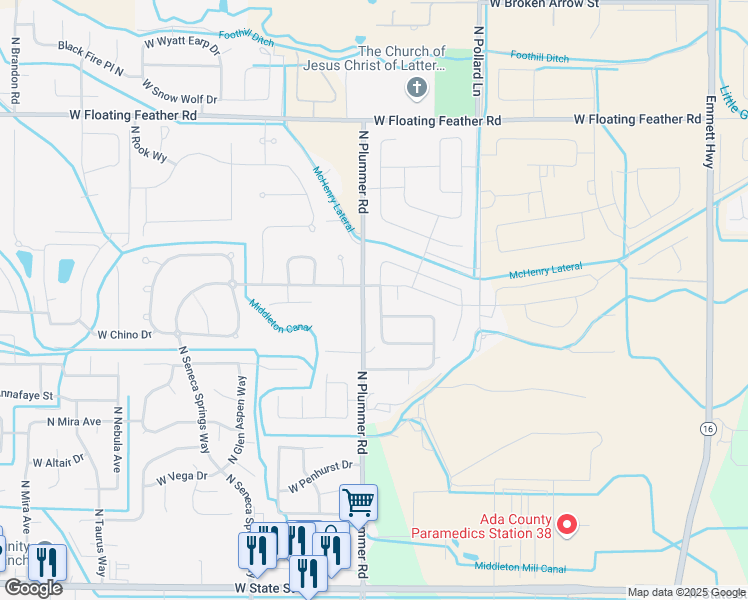 map of restaurants, bars, coffee shops, grocery stores, and more near 981 North Barkvine Avenue in Star