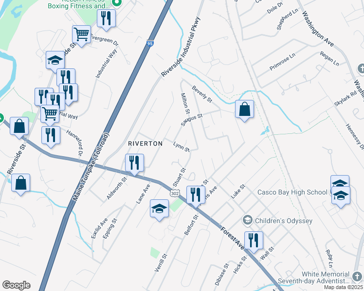 map of restaurants, bars, coffee shops, grocery stores, and more near 16 Hillcrest West in Portland