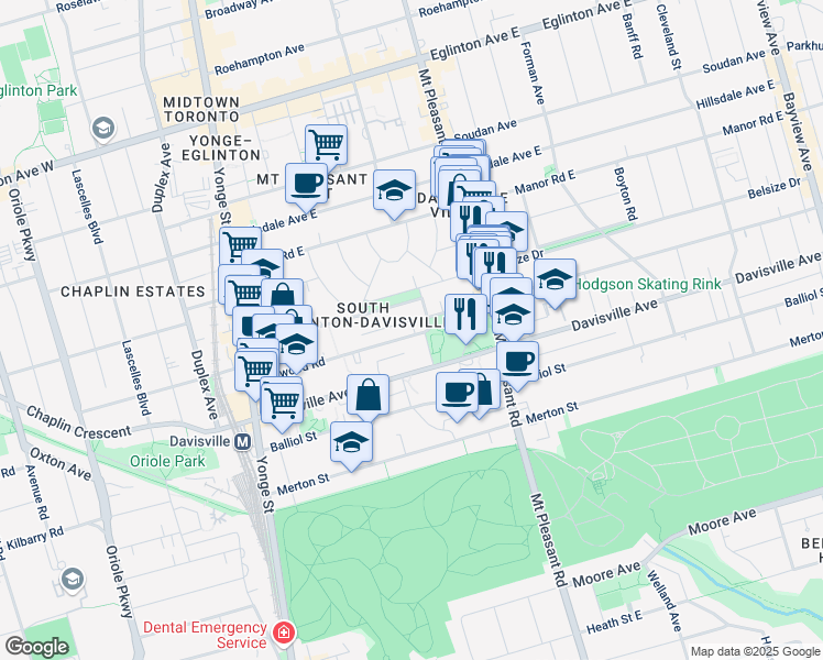 map of restaurants, bars, coffee shops, grocery stores, and more near in Toronto