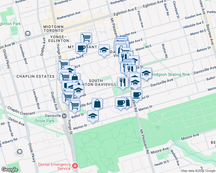 map of restaurants, bars, coffee shops, grocery stores, and more near in Toronto