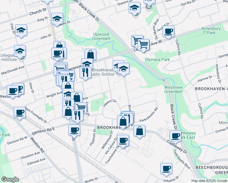 map of restaurants, bars, coffee shops, grocery stores, and more near 141 Harding Avenue in Toronto