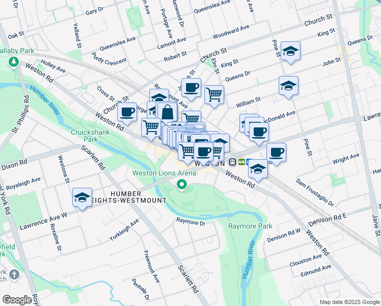 map of restaurants, bars, coffee shops, grocery stores, and more near in Toronto