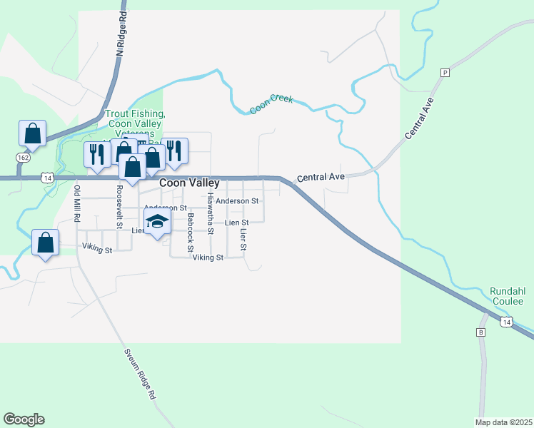 map of restaurants, bars, coffee shops, grocery stores, and more near 206 Lafollette Street in Coon Valley