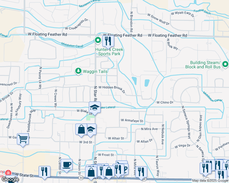map of restaurants, bars, coffee shops, grocery stores, and more near 11864 West Box Canyon Street in Star