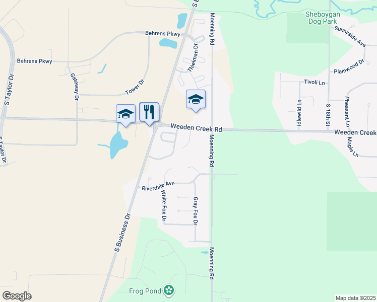 map of restaurants, bars, coffee shops, grocery stores, and more near 4715 Fox Grove Road in Sheboygan