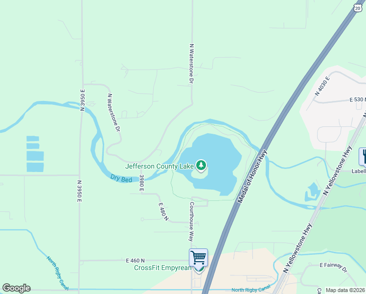 map of restaurants, bars, coffee shops, grocery stores, and more near Rigby Lake Path in Rigby