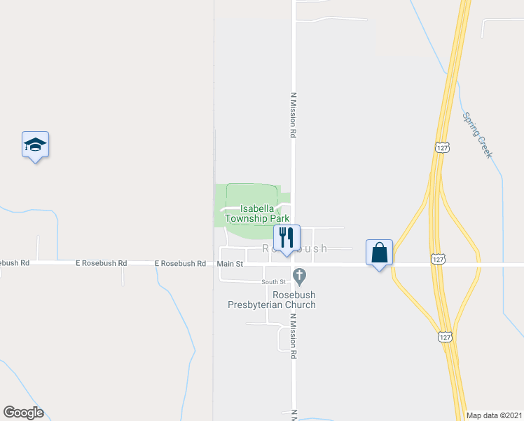 map of restaurants, bars, coffee shops, grocery stores, and more near Locust in Rosebush