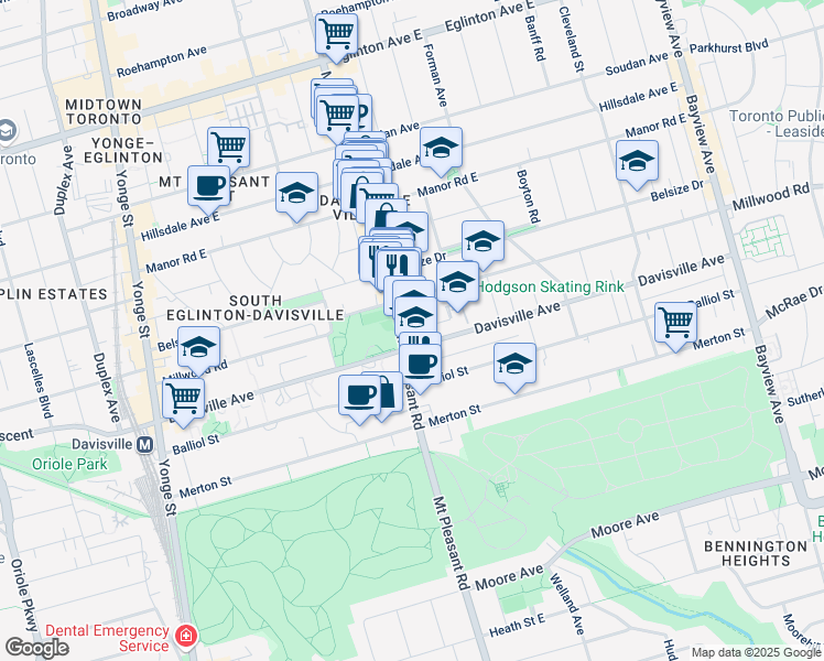 map of restaurants, bars, coffee shops, grocery stores, and more near in Toronto