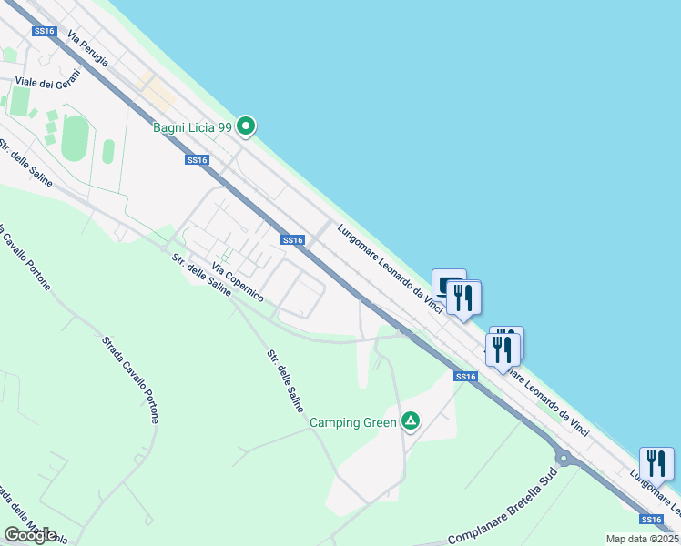 map of restaurants, bars, coffee shops, grocery stores, and more near 15 Via Galileo Galilei in Senigallia