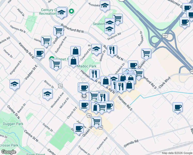 map of restaurants, bars, coffee shops, grocery stores, and more near 7 Mordon Court in Brampton