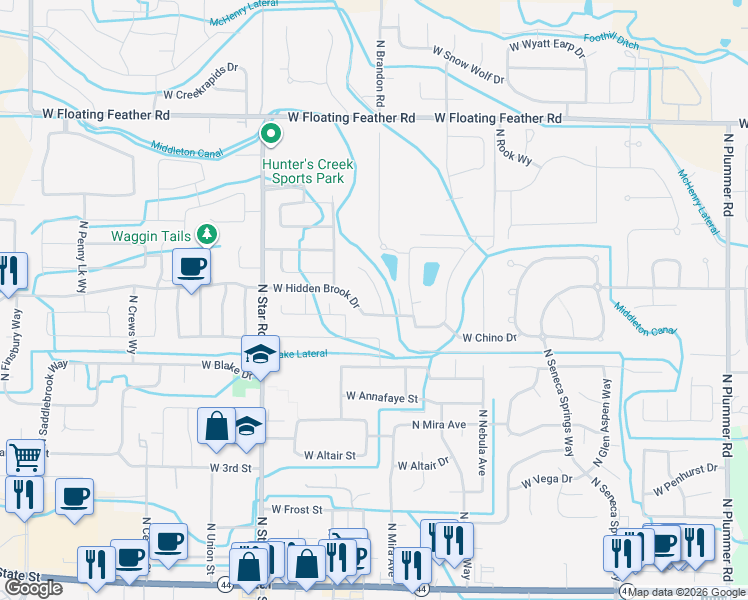 map of restaurants, bars, coffee shops, grocery stores, and more near 1015 North Knox Place in Star