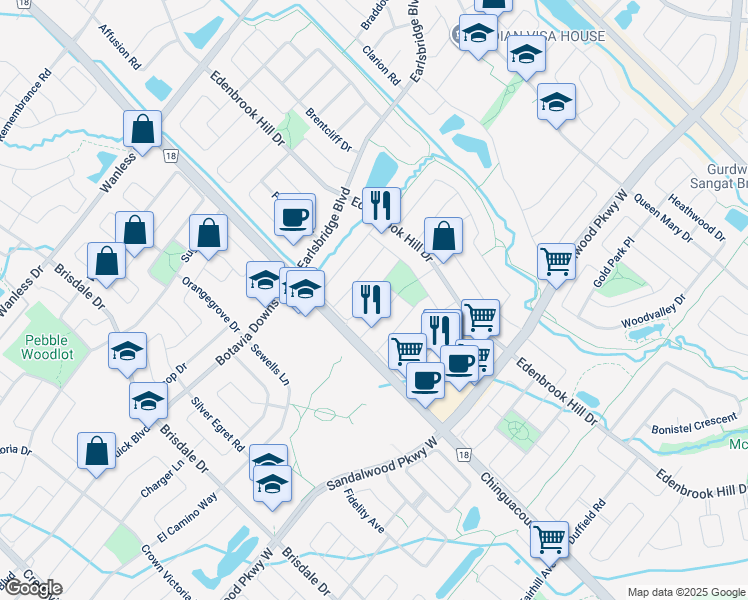 map of restaurants, bars, coffee shops, grocery stores, and more near in Brampton