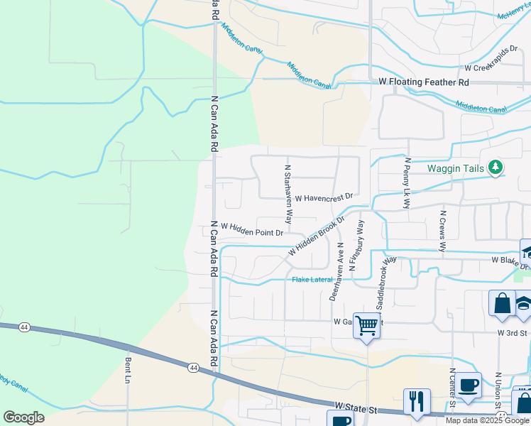 map of restaurants, bars, coffee shops, grocery stores, and more near 12508 West Hollowtree Street in Star