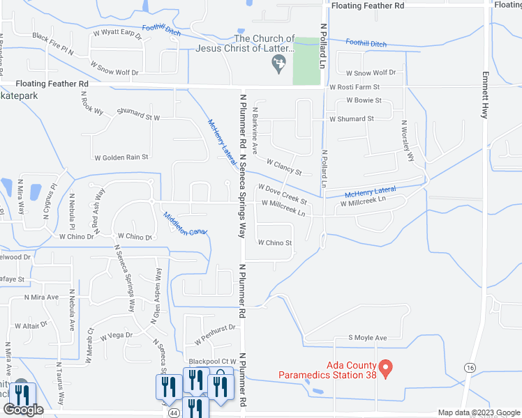 map of restaurants, bars, coffee shops, grocery stores, and more near 990 North Barkvine Avenue in Star