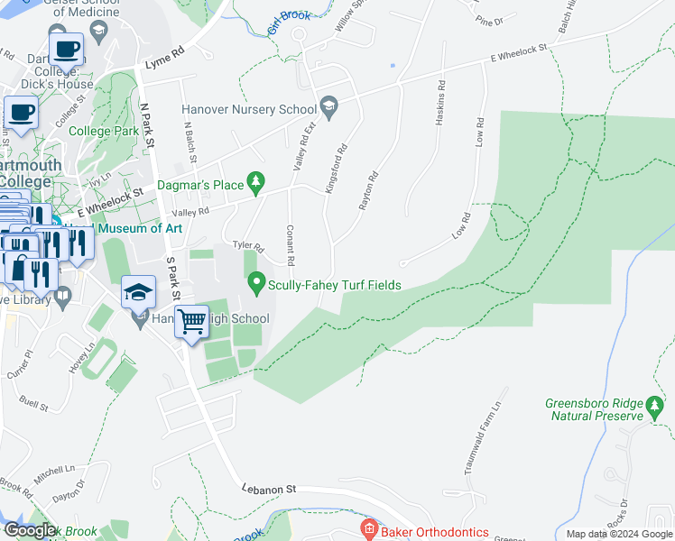 map of restaurants, bars, coffee shops, grocery stores, and more near 36 Rayton Road in Hanover