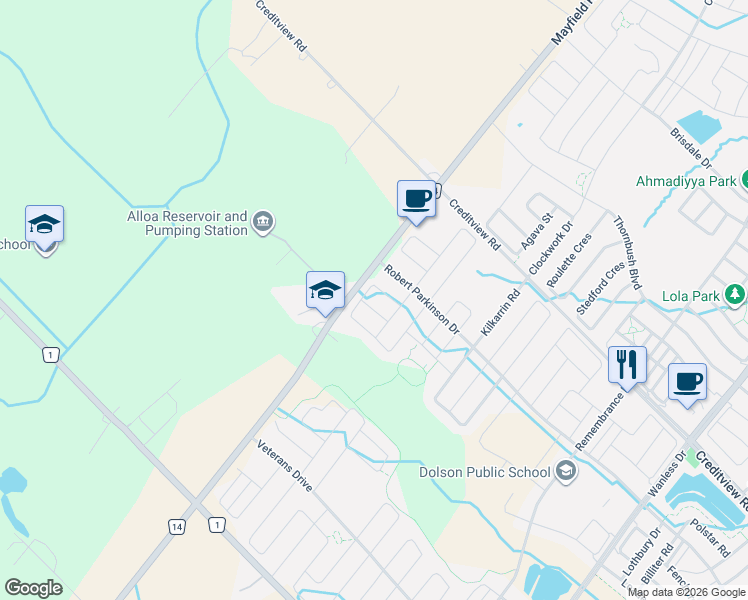 map of restaurants, bars, coffee shops, grocery stores, and more near in Regional Municipality of Peel