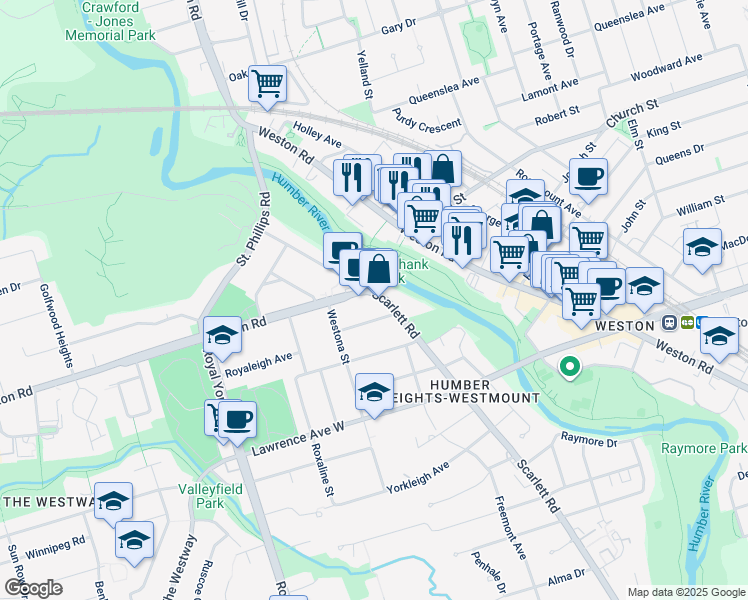 map of restaurants, bars, coffee shops, grocery stores, and more near in Toronto